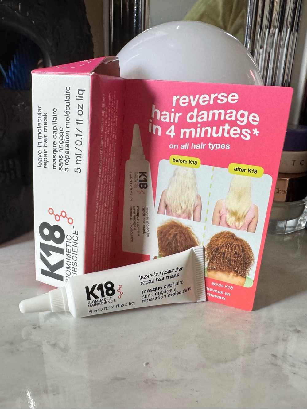 3/$15 K18 Leave-In Molecular Repair Hair Mask 5 mL Mini Travel Size